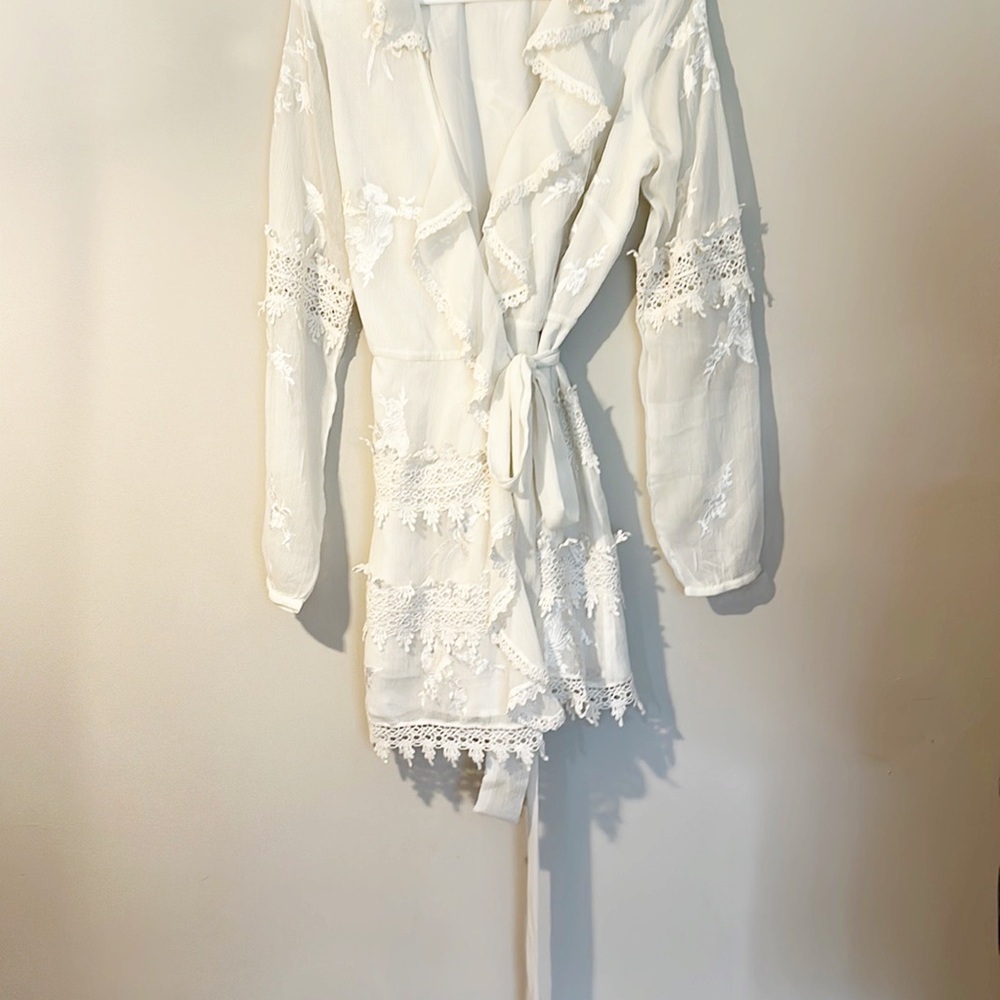 Tularosa x Revolve Pixie Ivory Lace Wrap mini cocktail wedding dress women sz M - Picture 8 of 8